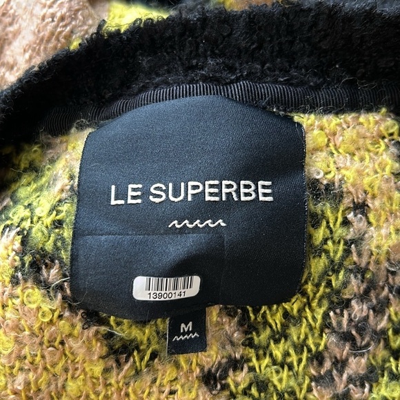 Le Superbe Electric Zebra Cardi Nude Chartreuse Black Wool Sz M - Picture 9 of 11